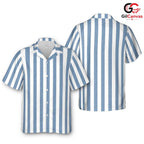 Blue White Vertical Stripe Shirt, Casual Unisex Aloha Resort Wear Summer Vacation