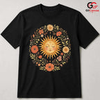 Boho Floral Sun Face T-Shirt Sleeping Summer Solstice Unisex Celestial Nature Tee