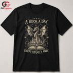 Book A Day Dragon T-Shirt Fantasy Themed Lover Graphic Novelty Unisex Apparel