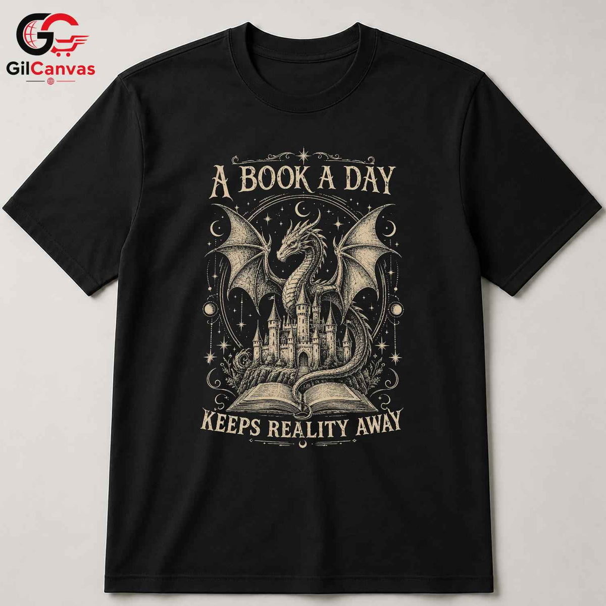 Book A Day Dragon T-Shirt Fantasy Themed Lover Graphic Novelty Unisex Apparel
