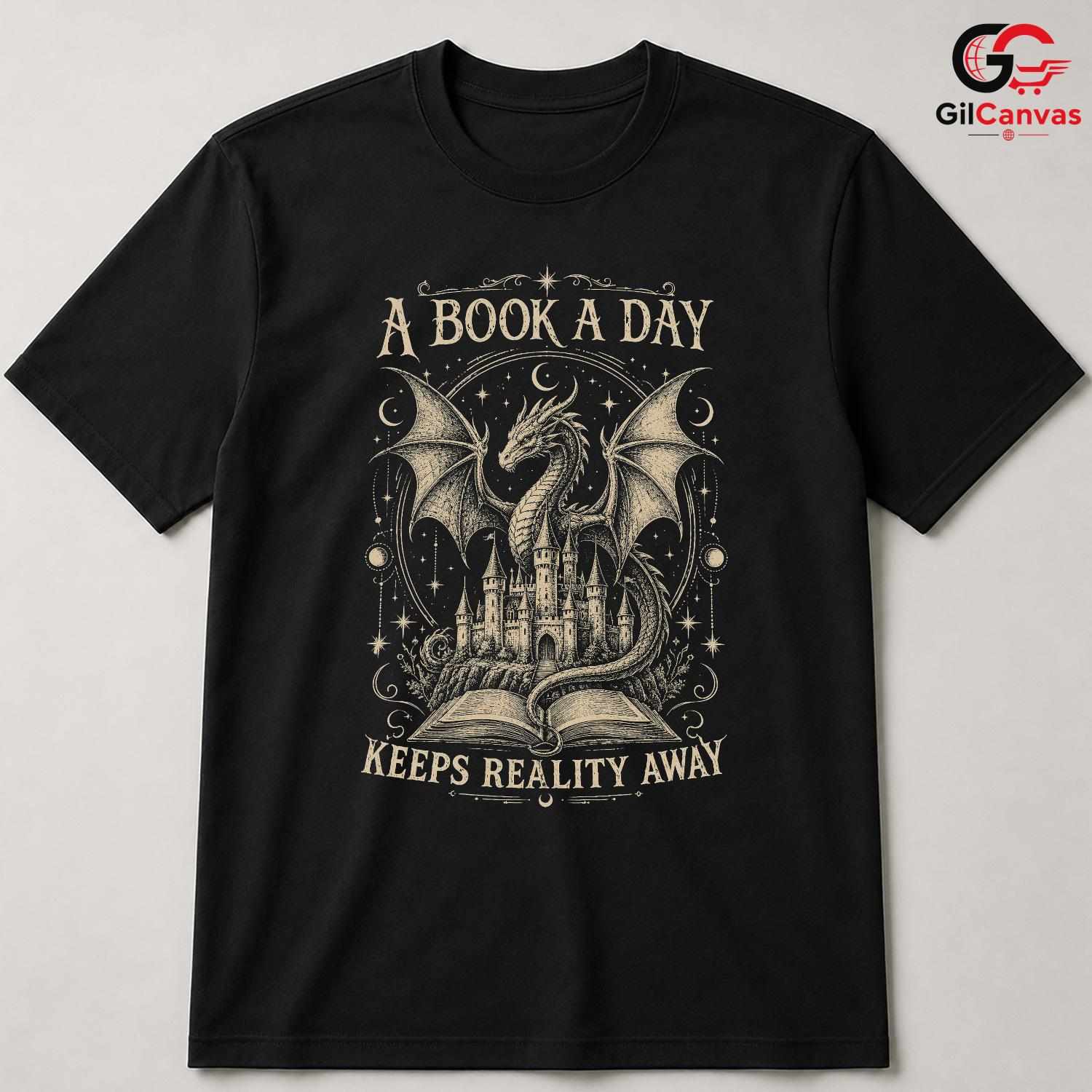 Book A Day Dragon T-Shirt Fantasy Themed Lover Graphic Novelty Unisex Apparel