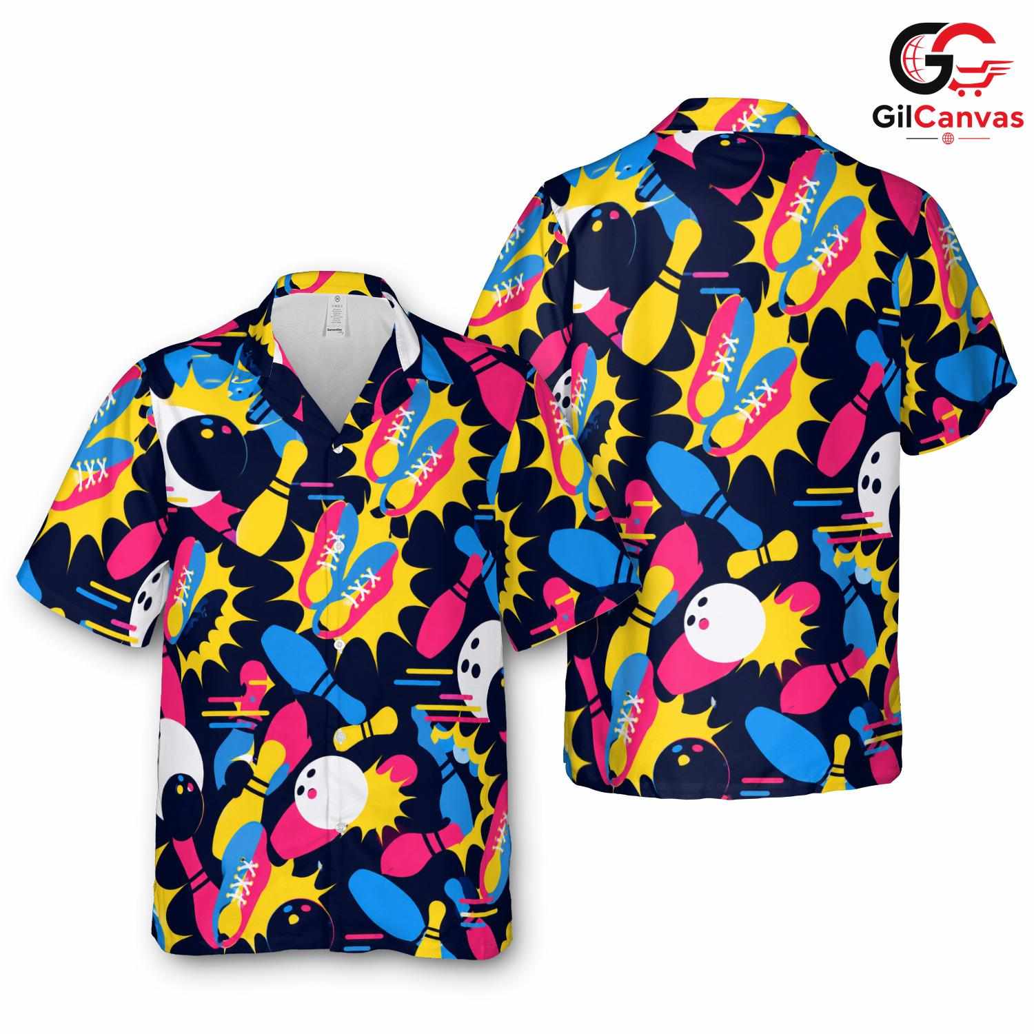 Bowling Ball Hawaiian Shirt, Casual Men Party Vibe Summer Fun Fashion Wear