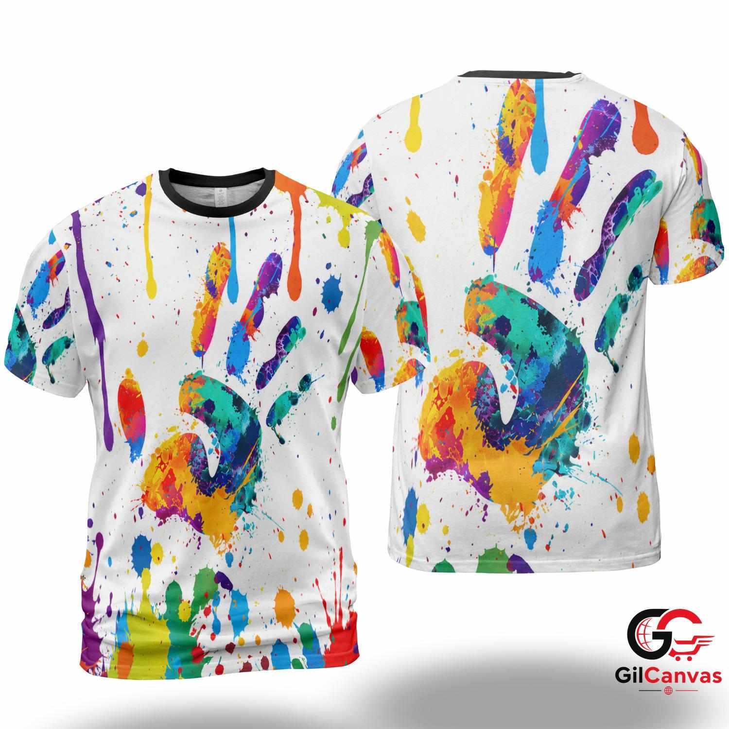 Bright Handprint 3D T-Shirt, Colorful Unisex Wearable Art Graphic Tee Gift