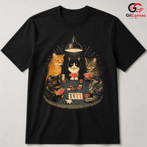 Cats Playing Poker T-Shirt Unisex Humorous Animal Lover Card Graphic Apparel