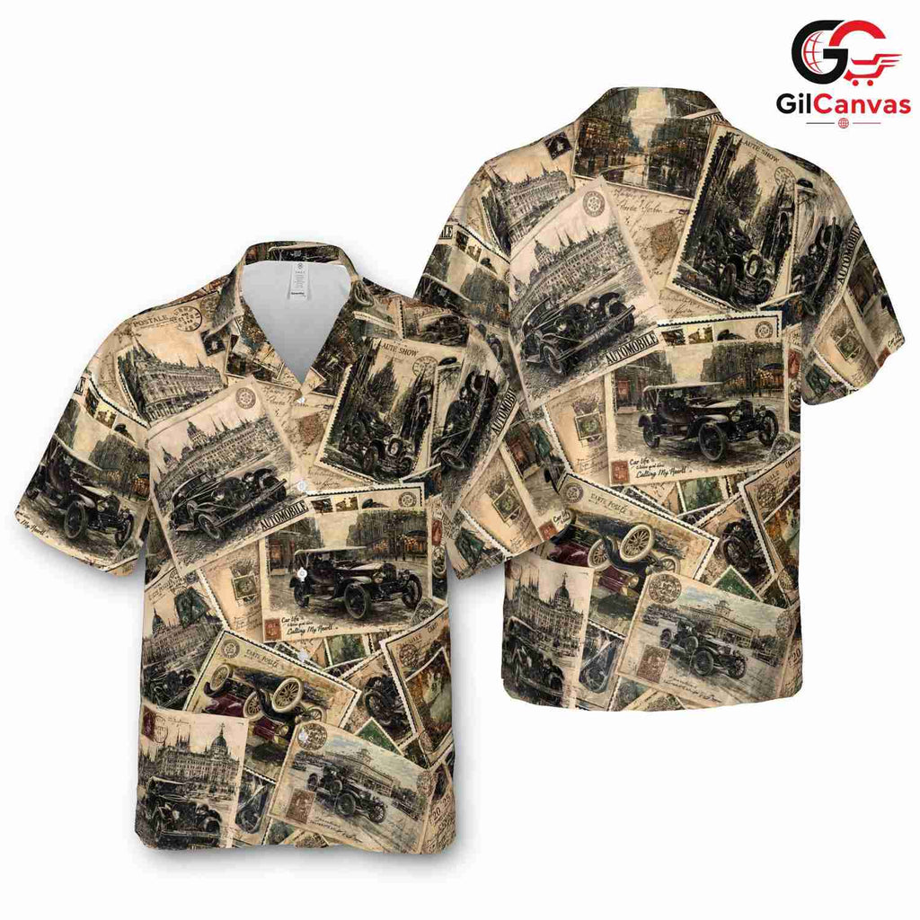 Classic Car Retro Beach Shirt, Unisex Vacation Apparel for Summer Parties