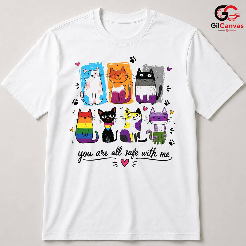 Colorful Cat Awareness T-Shirt Cute Feline Lover Gift Unisex Graphic Apparel