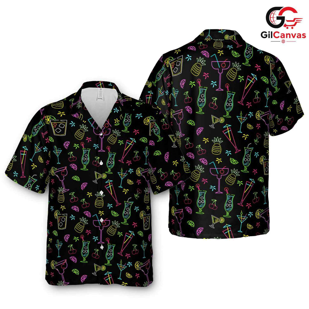Colorful Cocktail Hawaiian Shirt, Casual Unisex Wear For Summer Beach Parties