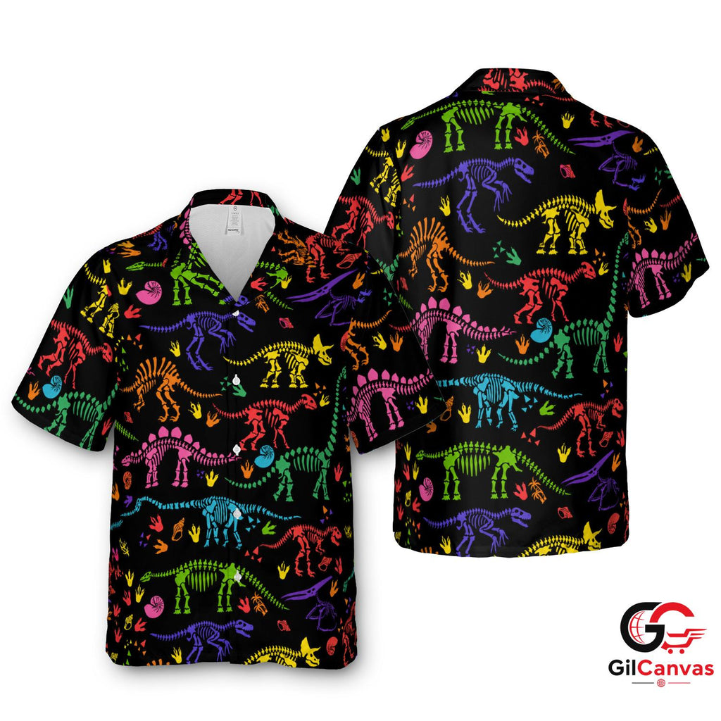 Colorful Dino Hawaiian Shirt For Summer Fun Perfect Kids Trendy Apparel