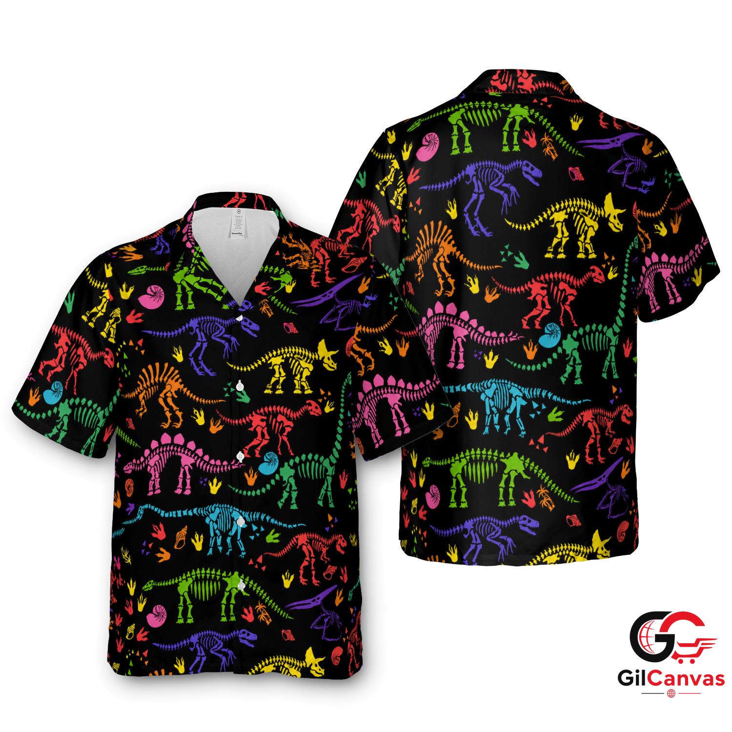 Colorful Dino Hawaiian Shirt For Summer Fun Perfect Kids Trendy Apparel