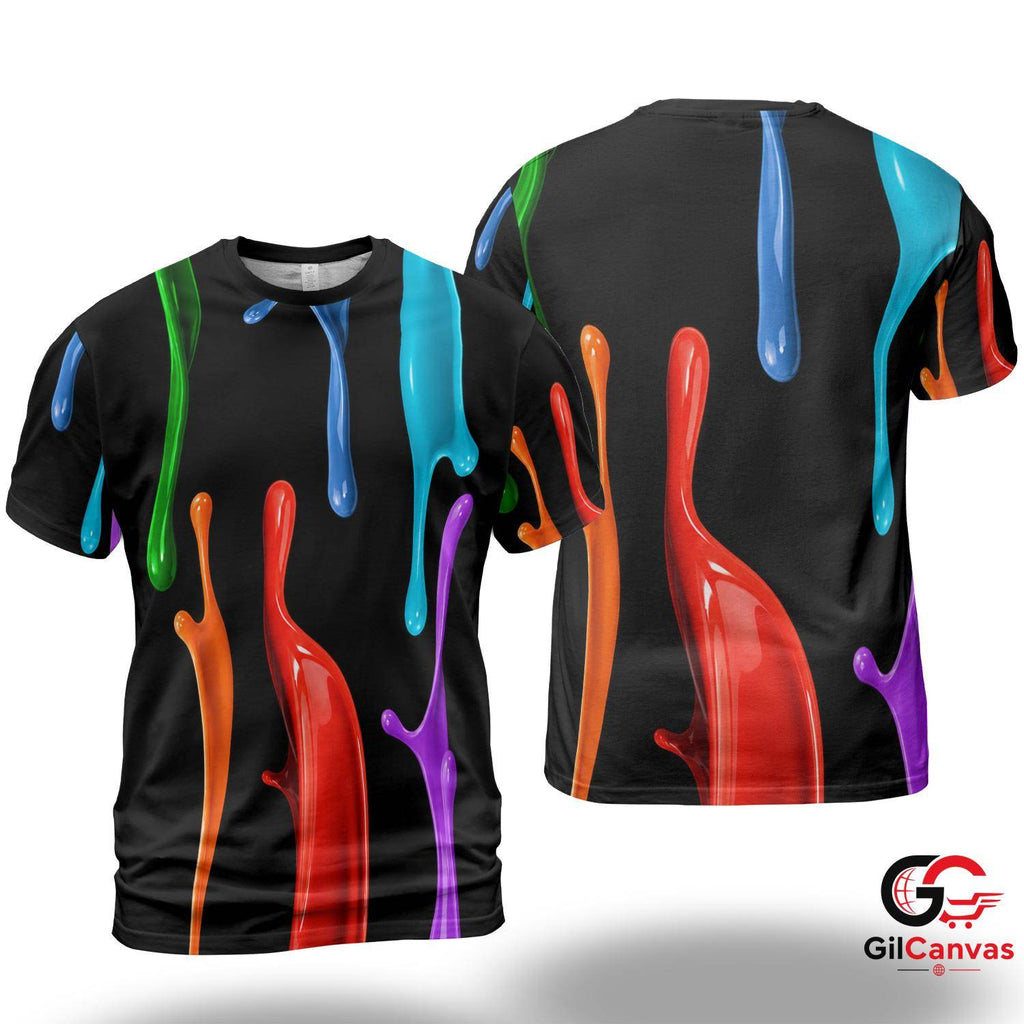 Colorful Paint Art 3D T-Shirt, Fun Unisex Splash Graphic Tee Gift For Artists