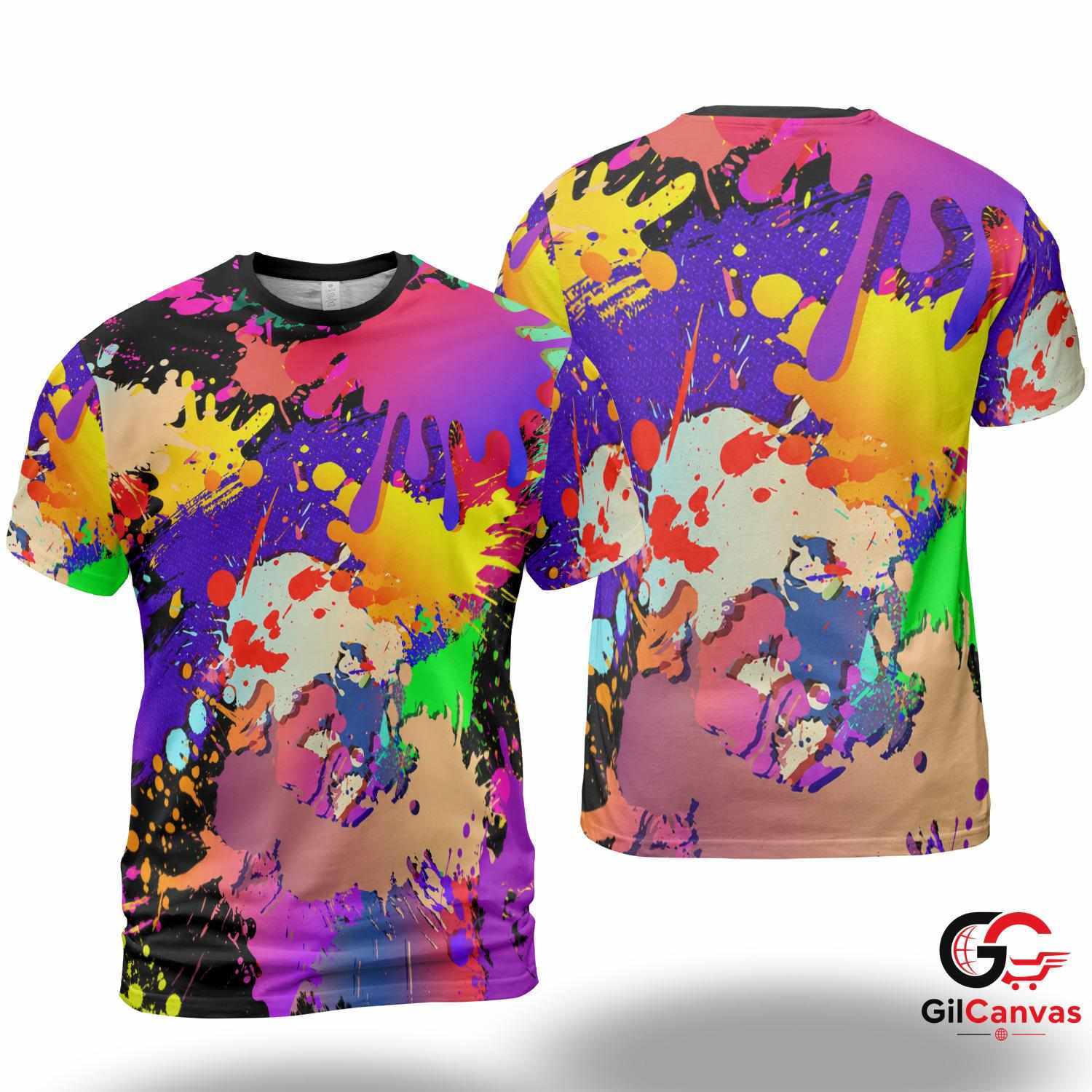 Colorful Paint Drop 3D T-Shirt, Vibrant Unisex Abstract Graphic Tee Summer Festivals