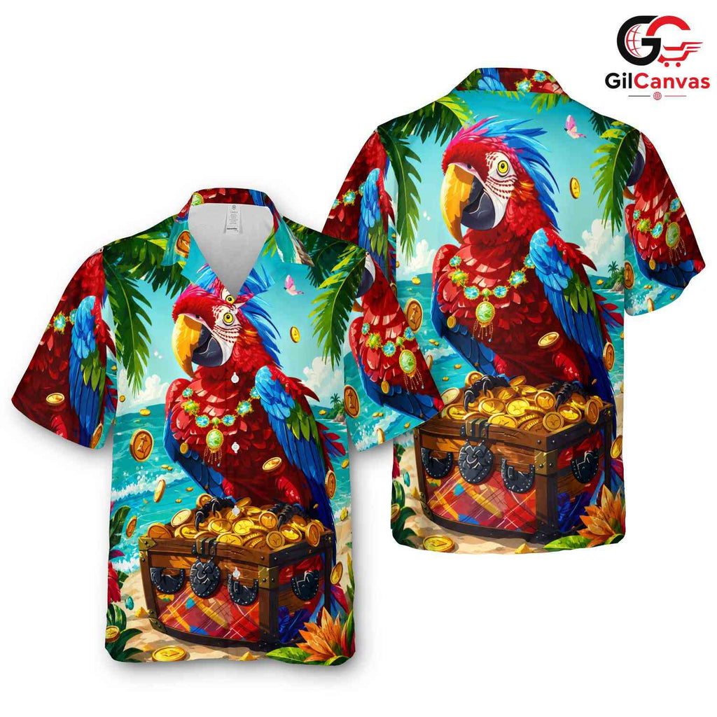 Colorful Parrot Beach Shirt, Fun Men Tropical Vibes Summer Party Styles