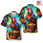 Colorful Parrot Beach Shirt, Fun Men Tropical Vibes Summer Party Styles