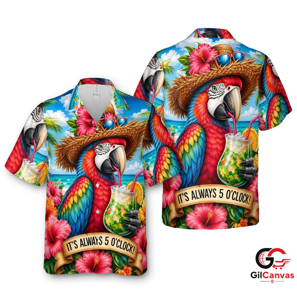 Colorful Parrot Hawaiian Shirt For Summer Parties Men Tropical Floral Vibe
