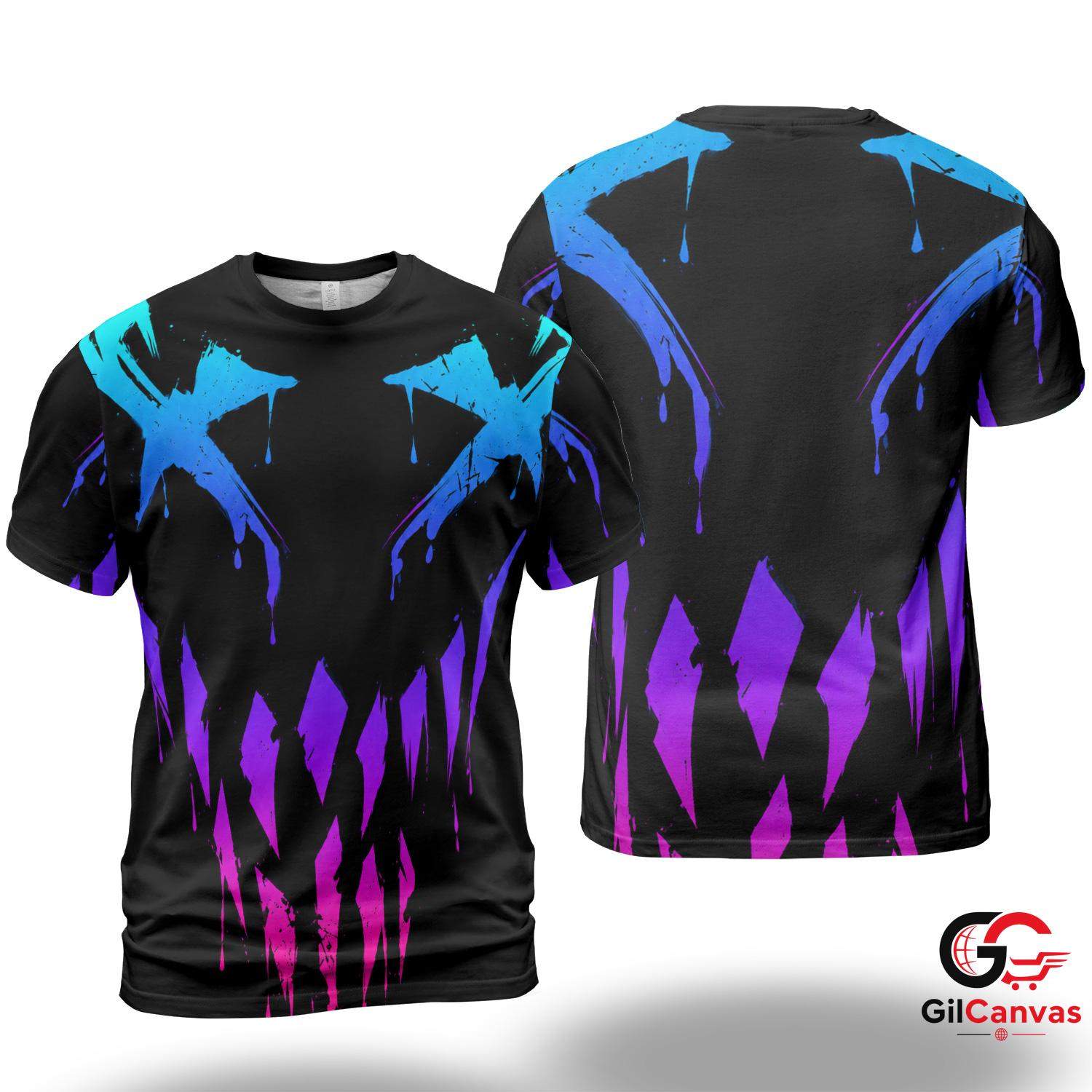 Colorful Skull Art 3D T-Shirt, Spooky Unisex Halloween Graphic Tee For Parties