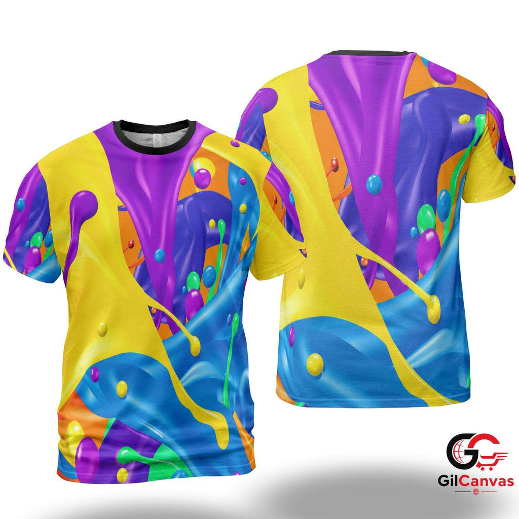 Colorful Splash 3D T-Shirt, Vibrant Unisex Art Tee Gift For Summer Fun Outfits