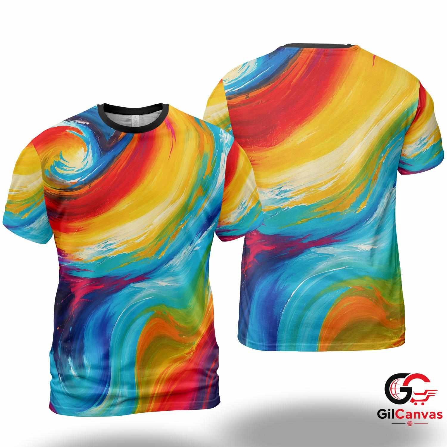Colorful Swirl Art 3D T-Shirt, Vibrant Unisex Summer Graphic Tee For Everyday