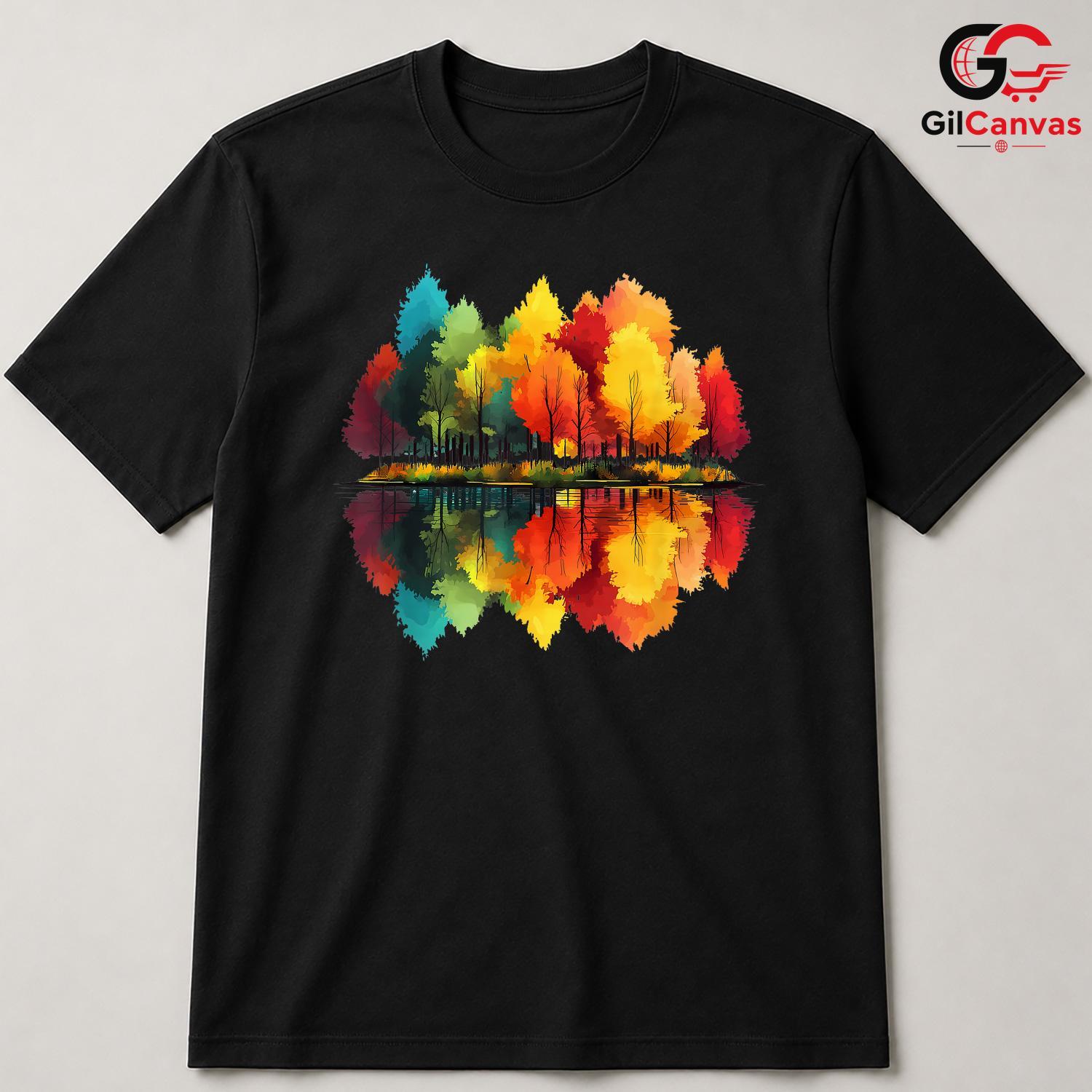 Colorful Tree Reflection Shirt Unisex Perfect Nature Lover Fall Season Gift