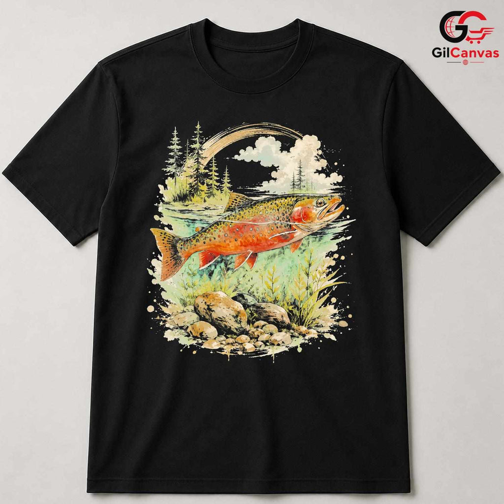 Colorful Trout Fishing T-Shirt Unisex Outdoor Enthusiast Nature Lover Graphic Tee
