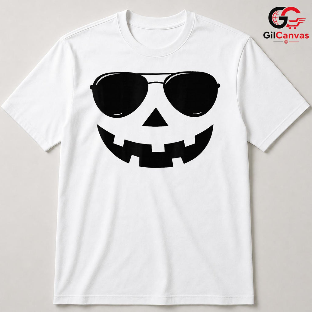 Cool Pumpkin Face Funny T-Shirt Unisex Spooky Halloween Gift For Kids Teens