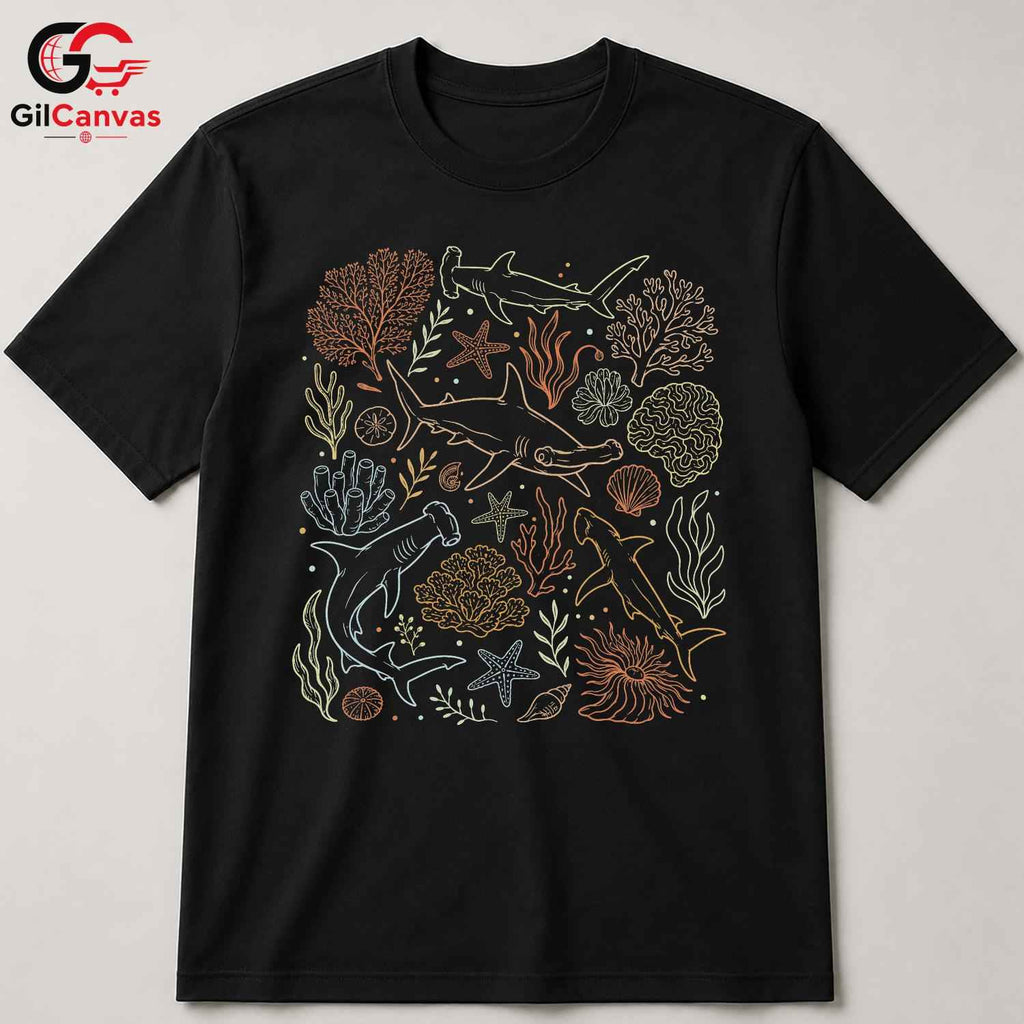 Coral Reef Shark T-Shirt Underwater Adventure Beachwear Ocean Unisex Apparel