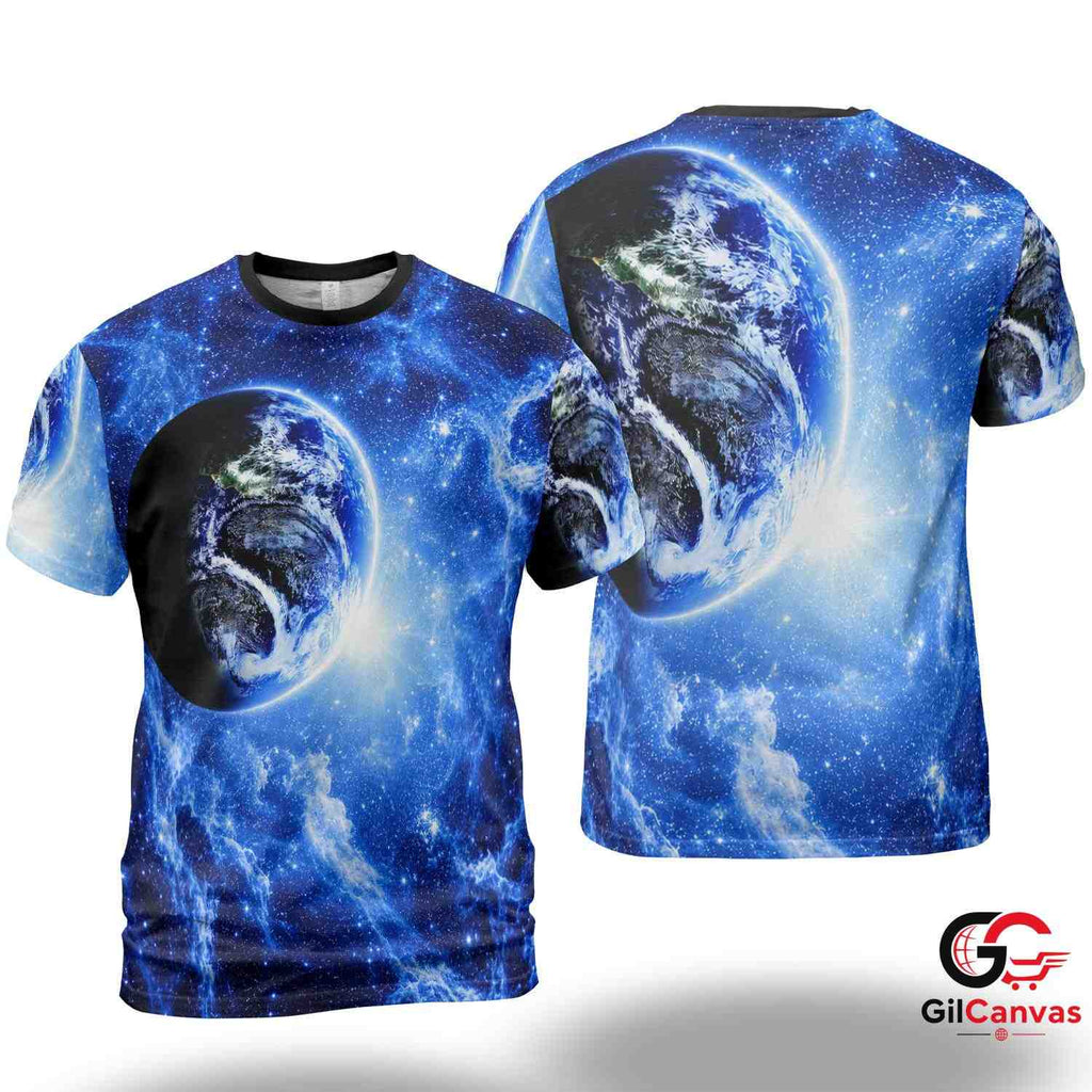 Cosmic Earth Space 3D T-Shirt, Beautiful Unisex Galaxy Graphic Tee For Astronomy