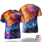 Cosmic Galaxy Tree 3D T-Shirt, Vibrant Unisex Fantasy Art Graphic Tee Everyday Wear