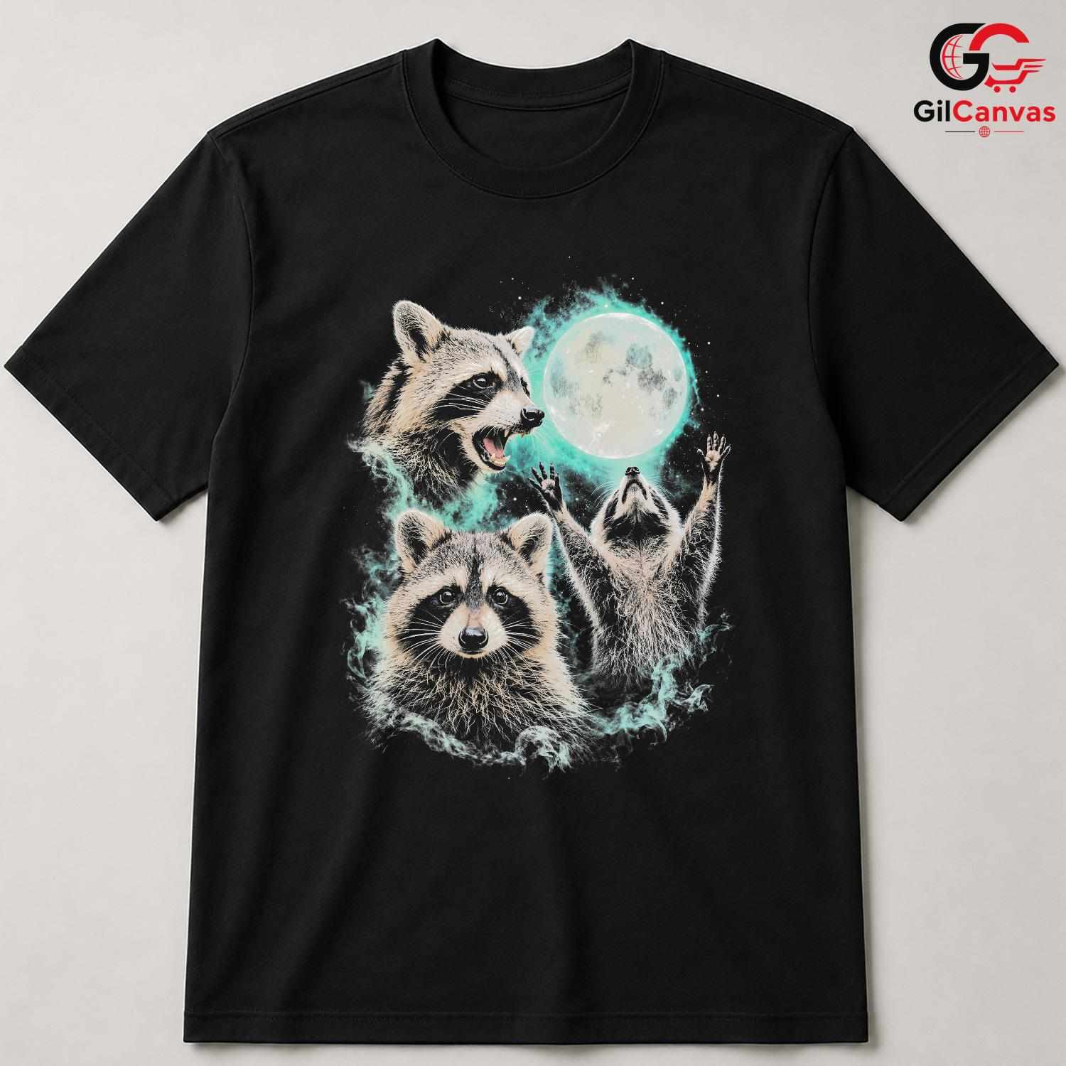 Cosmic Moon Raccoon T-Shirt Mystical Forest Animal Space Unisex Galaxy Gift Tee