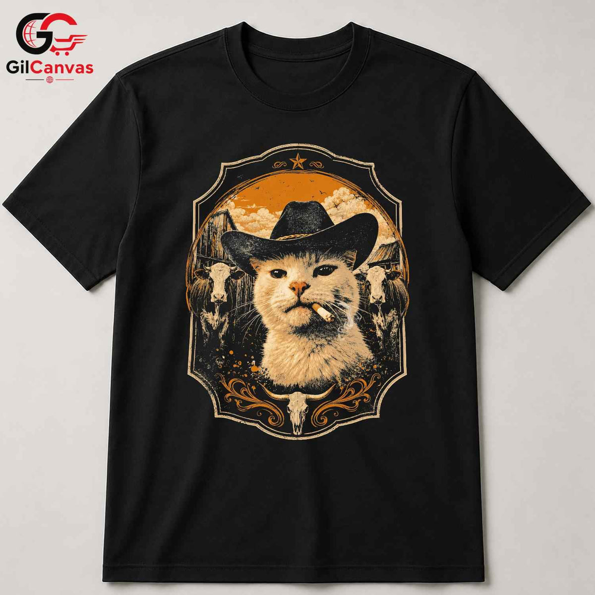 Country Funny Cat T-Shirt Unisex Animal Lover Theme Feline Graphic Casual Apparel