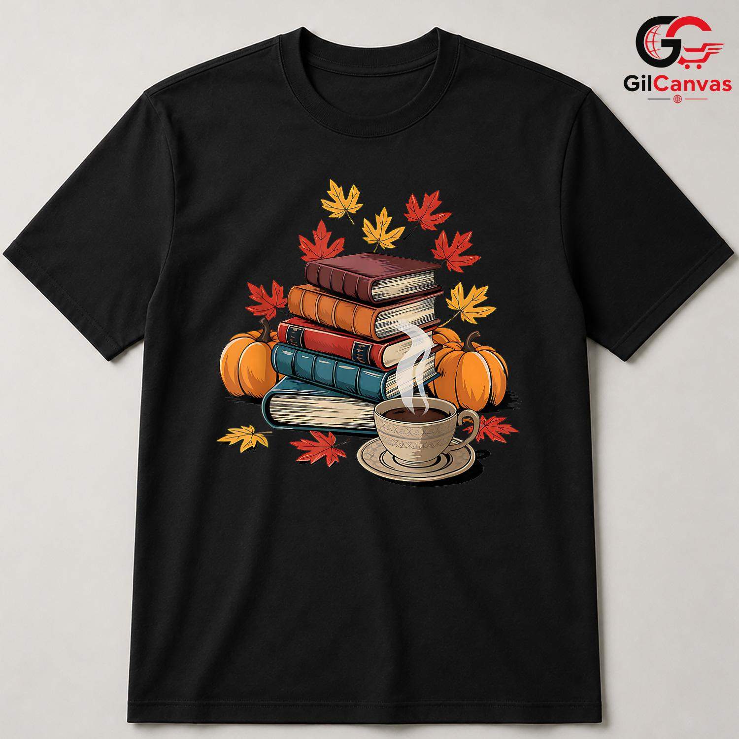 Cozy Autumn Reading T-Shirt Unisex Pumpkin Spice Fall Harvest Coffee Gift