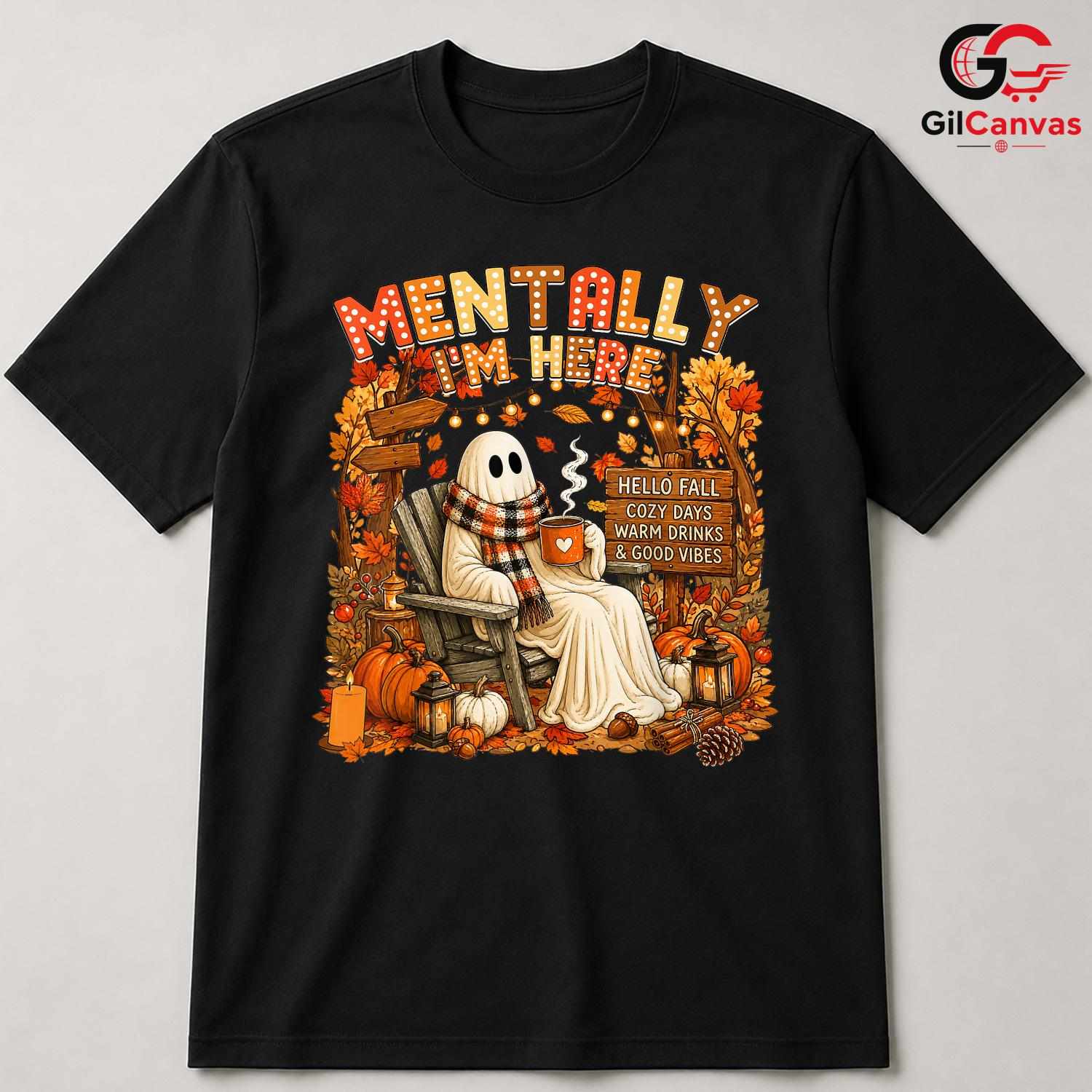 Cozy Ghost Character T-Shirt Unisex Spooky Fall Halloween Gift Adults Teens