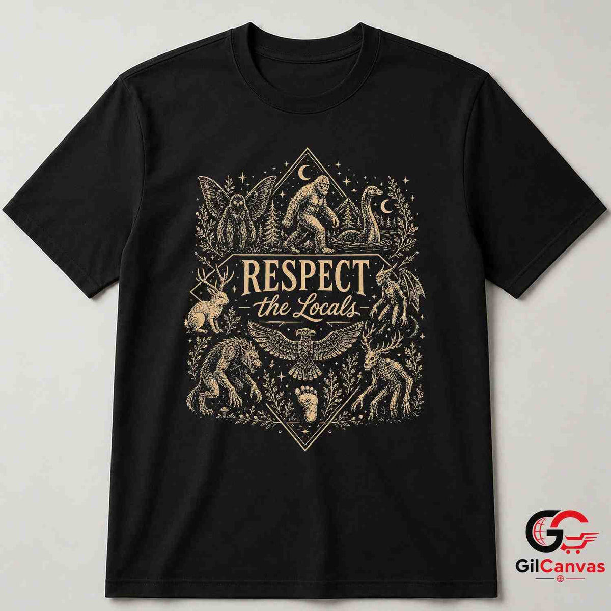 Cryptid Legend Respect Local T-Shirt Mothman Bigfoot Unisex Halloween Apparel