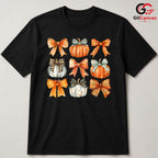 Cute Autumn Pumpkin Bow Fall T-Shirt Unisex Thanksgiving Plaid Harvest Gift