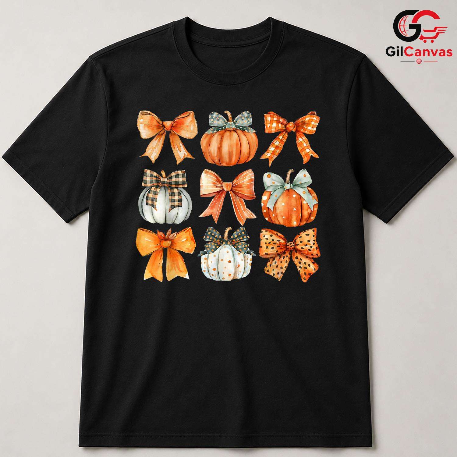 Cute Autumn Pumpkin Bow Fall T-Shirt Unisex Thanksgiving Plaid Harvest Gift