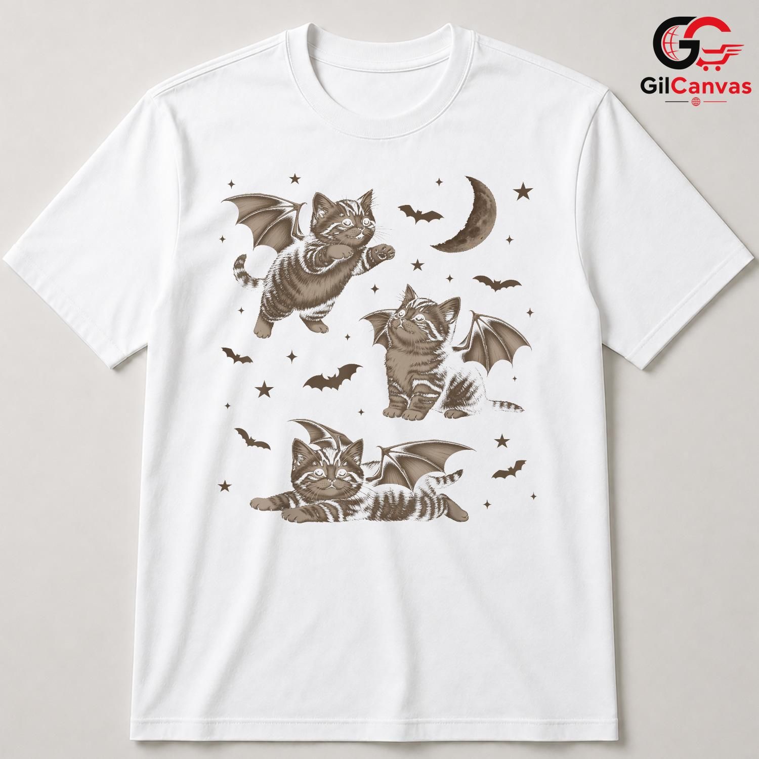 Cute Cat Bat Halloween T-Shirt Unisex Spooky Fall Party Perfect Gift Kids