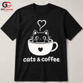 Cute Cat Coffee T-Shirt Feline Lover Perfect Occasion Custom Graphic Unisex