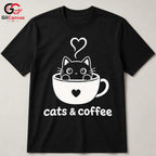 Cute Cat Coffee T-Shirt Feline Lover Perfect Occasion Custom Graphic Unisex