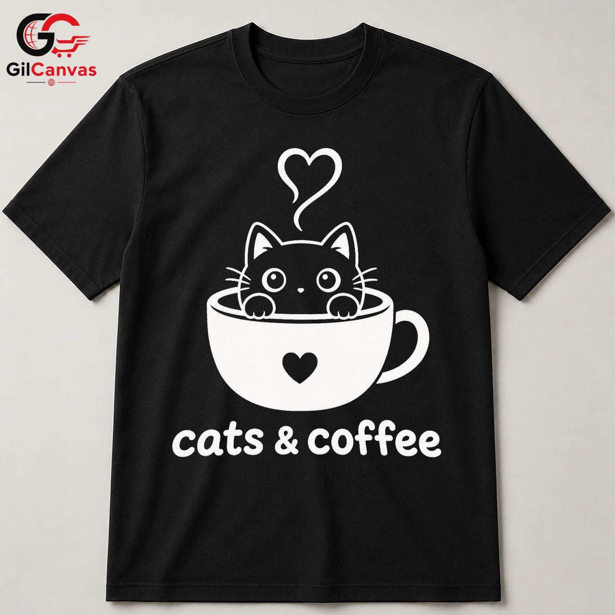 Cute Cat Coffee T-Shirt Feline Lover Perfect Occasion Custom Graphic Unisex