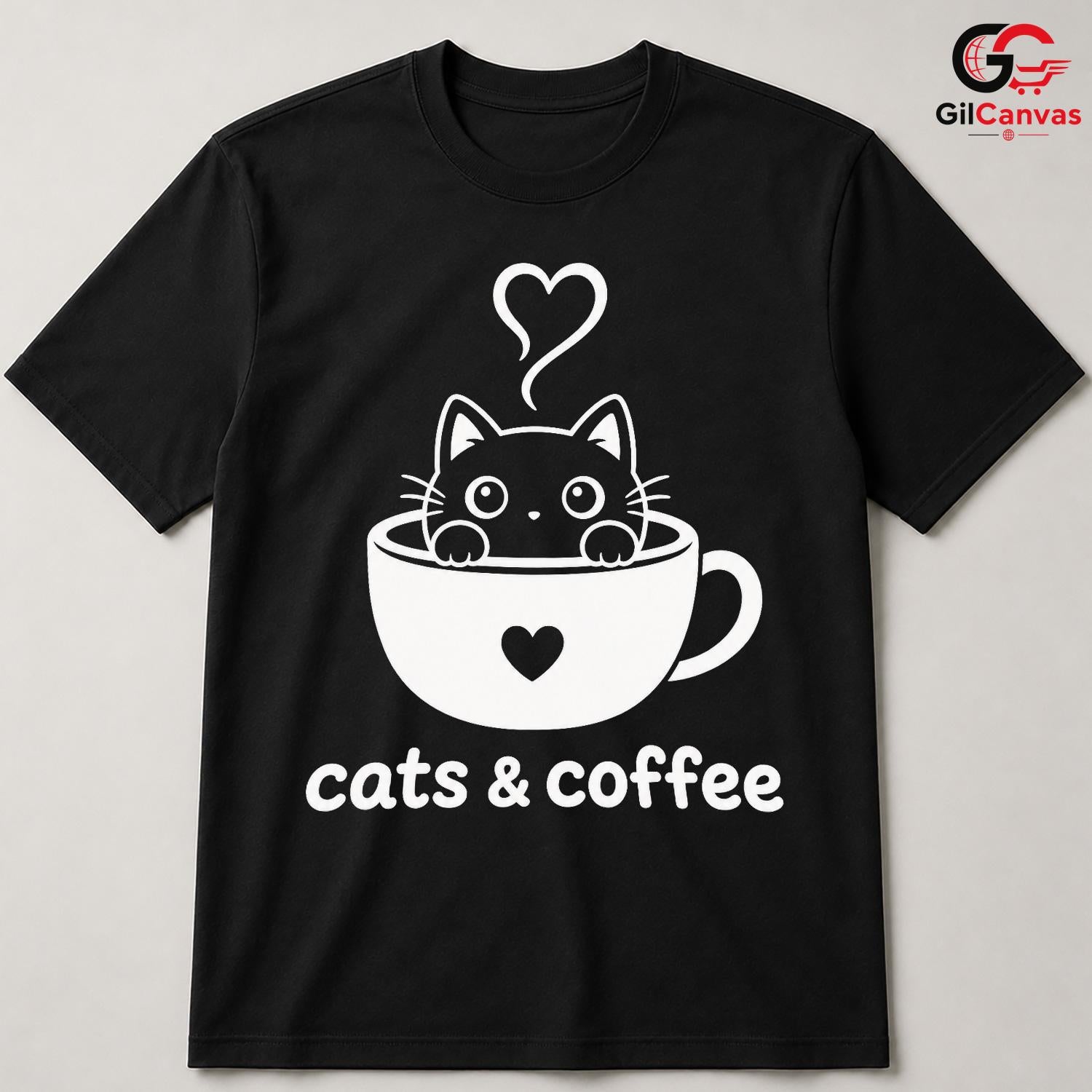 Cute Cat Coffee T-Shirt Feline Lover Perfect Occasion Custom Graphic Unisex