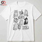 Cute Cat Illustration T-Shirt Feline Lover Perfect Gift Idea Women Men Shirt