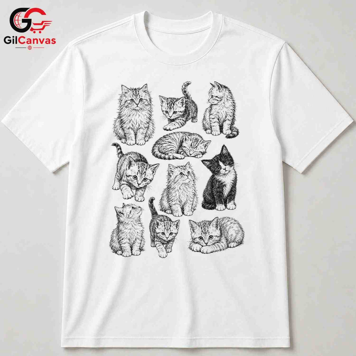 Cute Cat Illustration T-Shirt Feline Lover Perfect Gift Idea Women Men Shirt