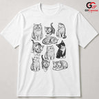 Cute Cat Illustration T-Shirt Feline Lover Perfect Gift Idea Women Men Shirt