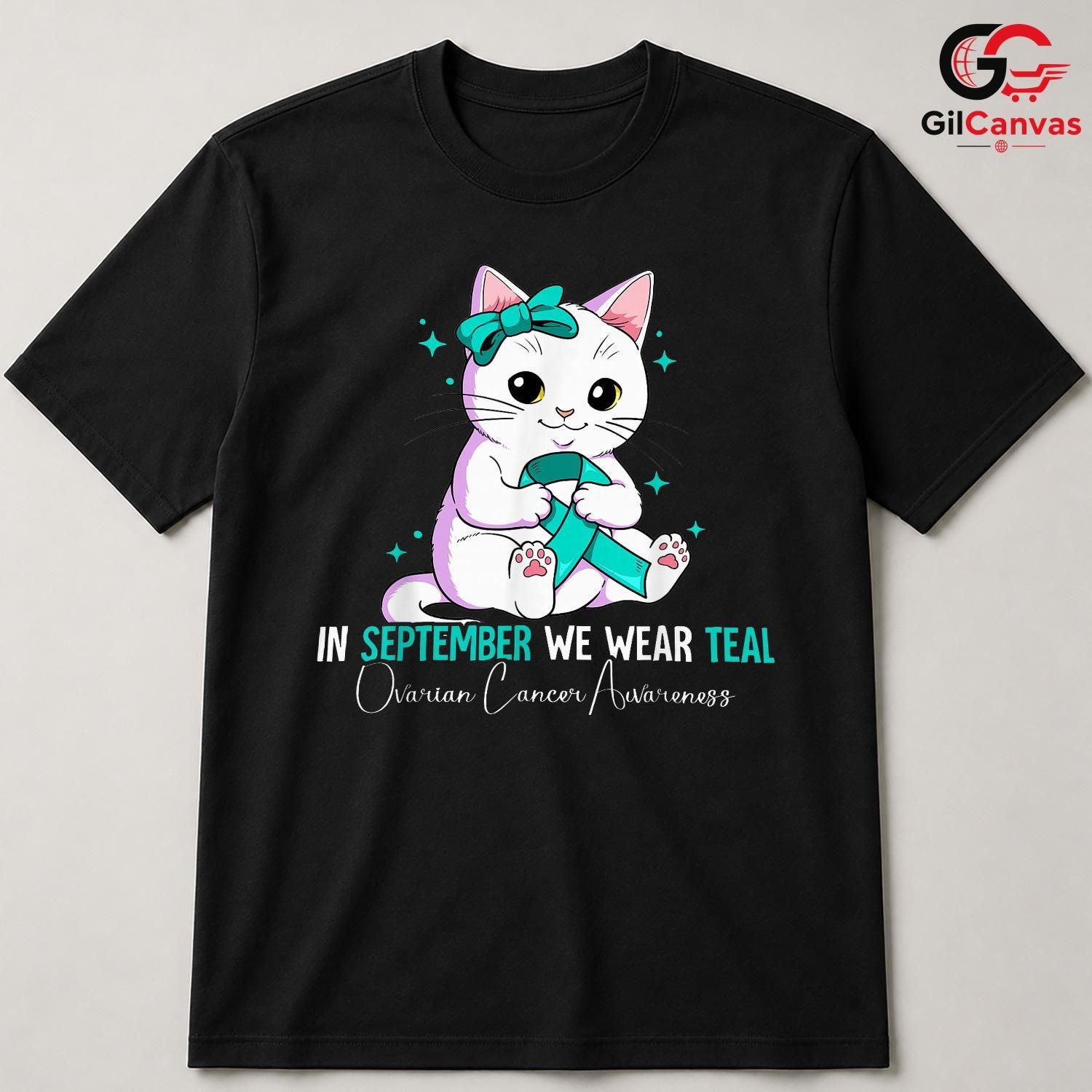 Cute Cat Ovarian Cancer Shirt Unisex September Awareness Ribbon Gift For All