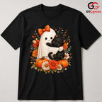 Cute Ghost And Cat Tee Shirt Unisex Fun Spooky Halloween Gift Idea For Kids