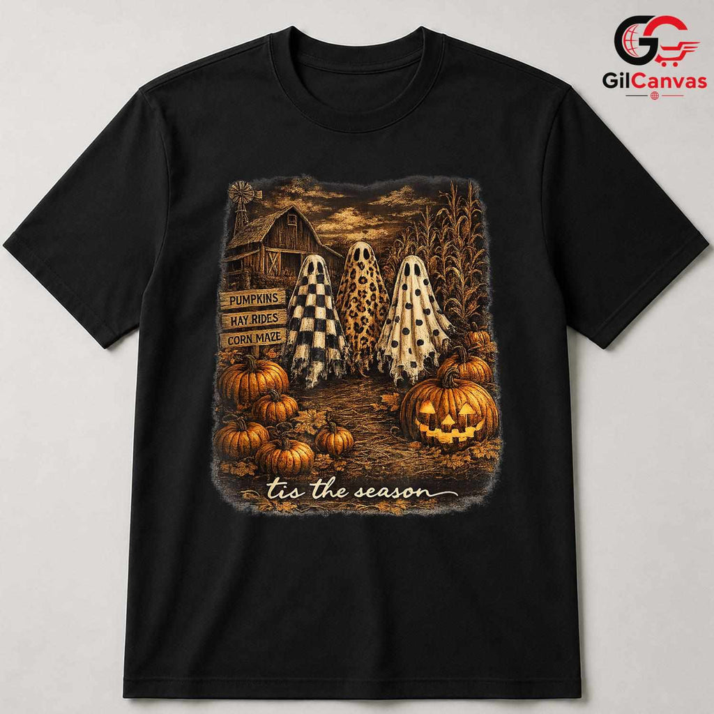Cute Ghosts Pumpkins Fall Tee Shirt Unisex Spooky Farmhouse Gift For Family