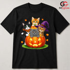 Cute Kitten Pumpkin Tee Shirt Unisex Fun Halloween Cat Lover Gift For Kids