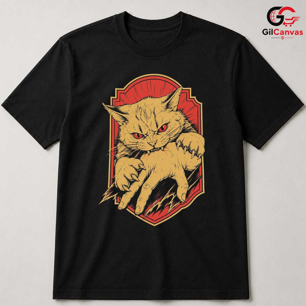 Dark Gothic Angry Cat T-Shirt Feline Attack Halloween Unisex Pet Graphic Apparel