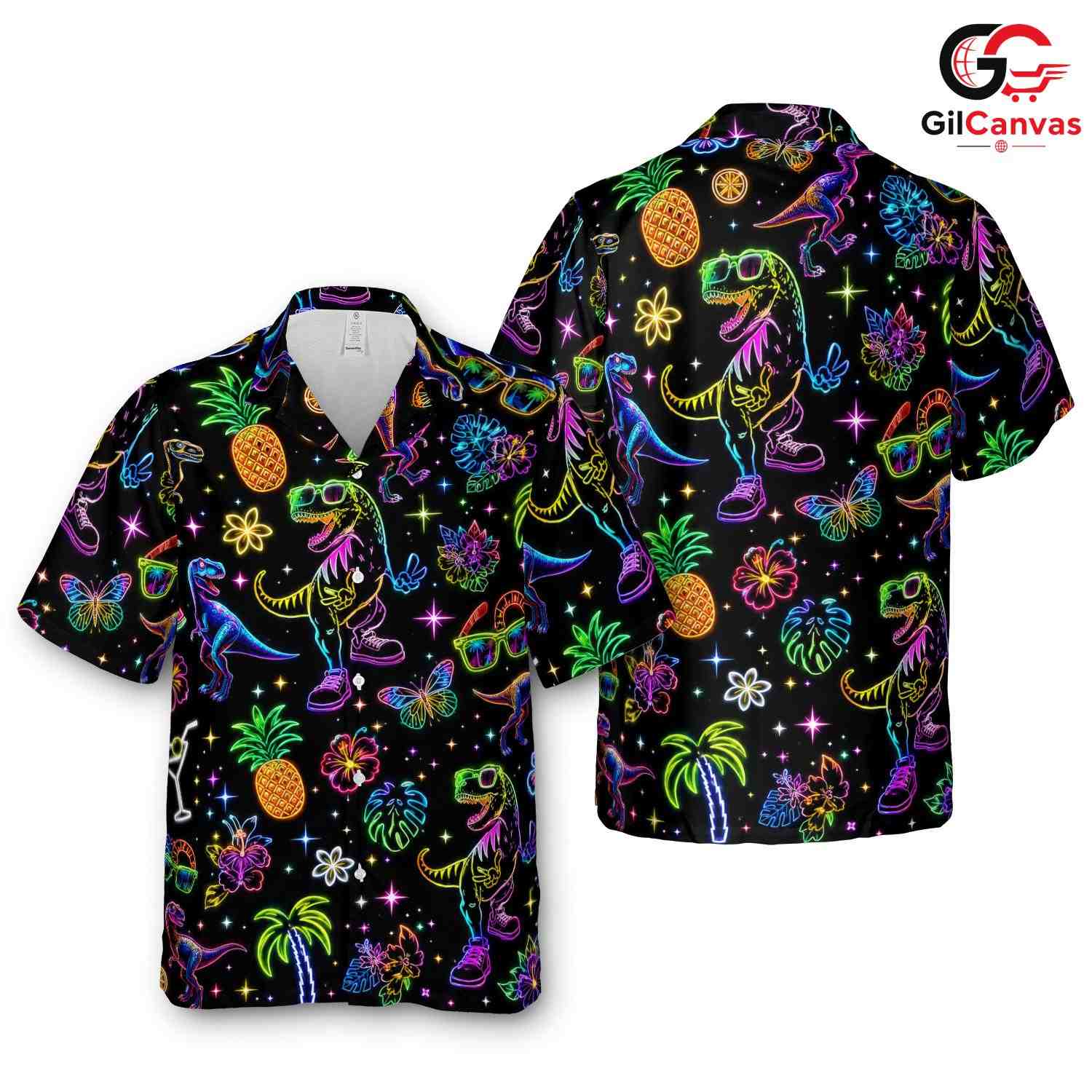 Dinosaur Tropical Hawaiian Tee, Fun Unisex Vacation Apparel Summer Outings