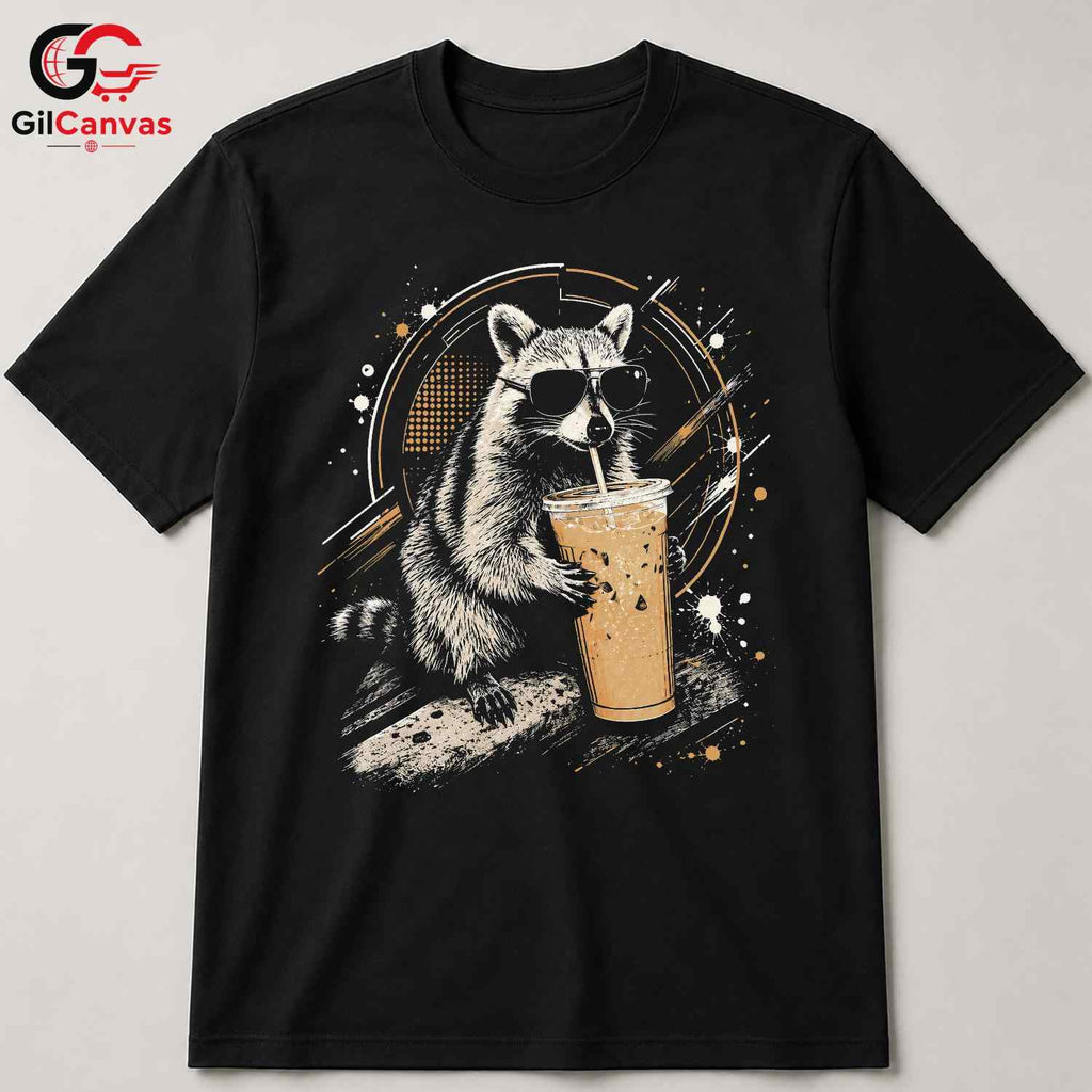 Drink Raccoon Summer T-Shirt Men Women Animal Lover Cool Graphic Vacation Shirt