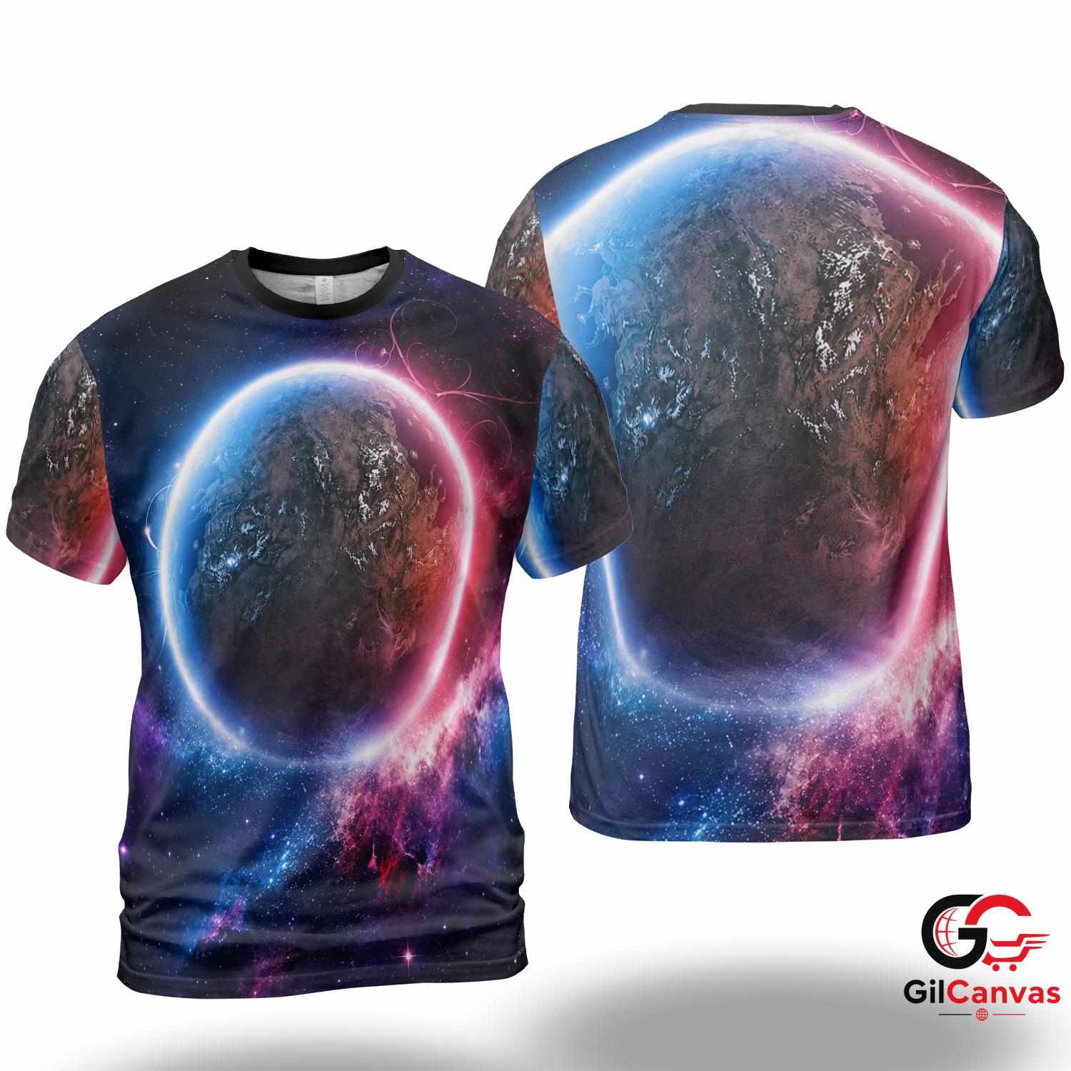 Earth Cosmic Space 3D T-Shirt, Beautiful Unisex Galaxy Graphic Tee For Astronomy
